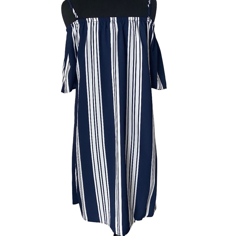 New Look Blue and White Cold Shoulder Sundress